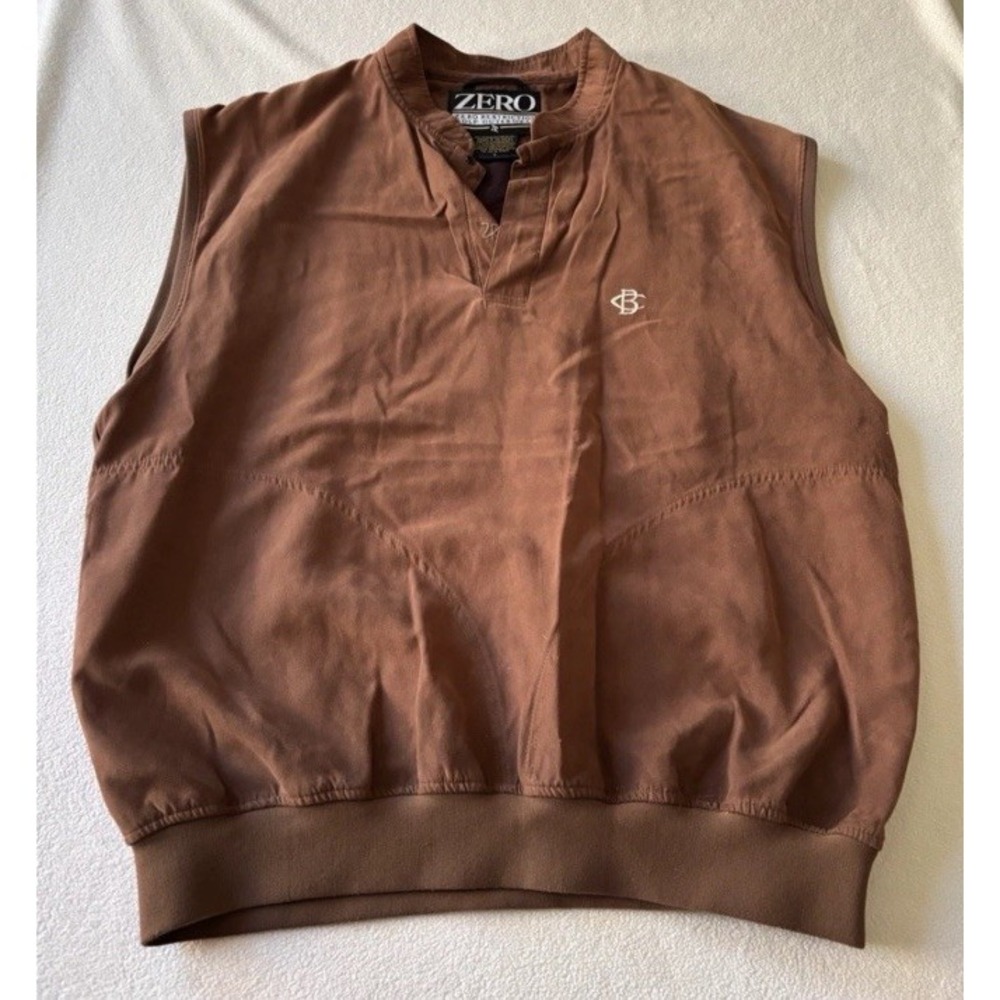 Zero Restriction Golf Outerwear Microsuede Vest 1/4 Snap Men's L Brown